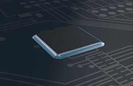 grafische Darstellung eines PCB Flip Chip mit Kleber als Underfill